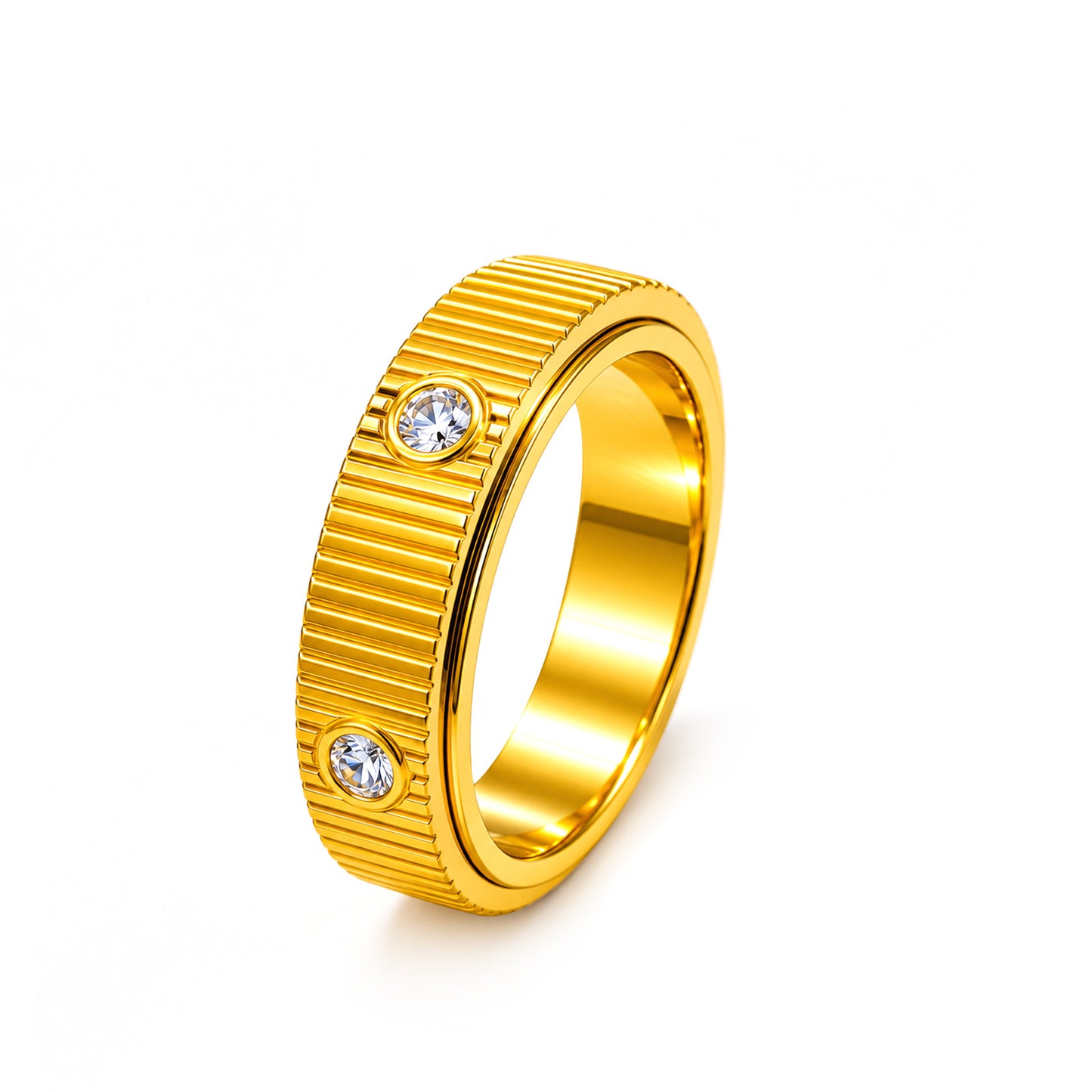 Planderful Premium Rotatable Zircon Ring Stainless Steel Unisex Gear Design For Couples Gift