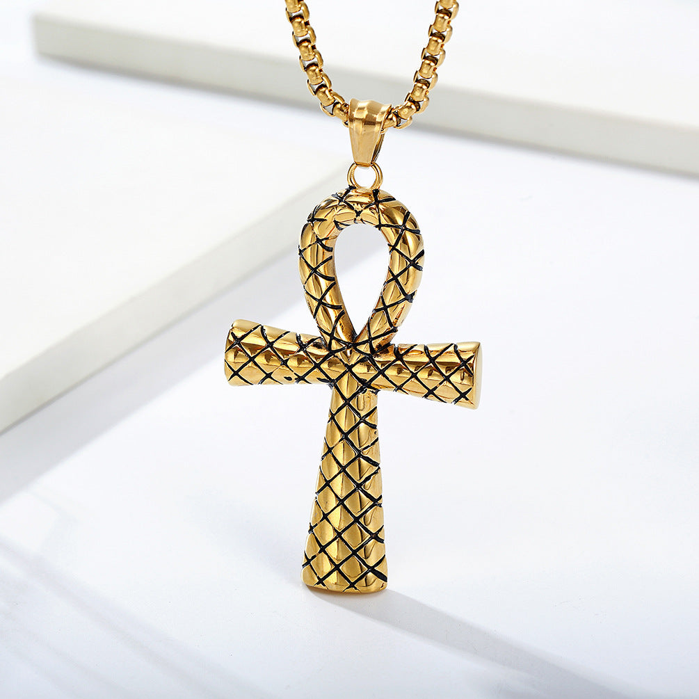 Ankh Cross Necklace Titanium Steel Pendant For Men By Planderful Everyday Genie Hip Hop Retro Style