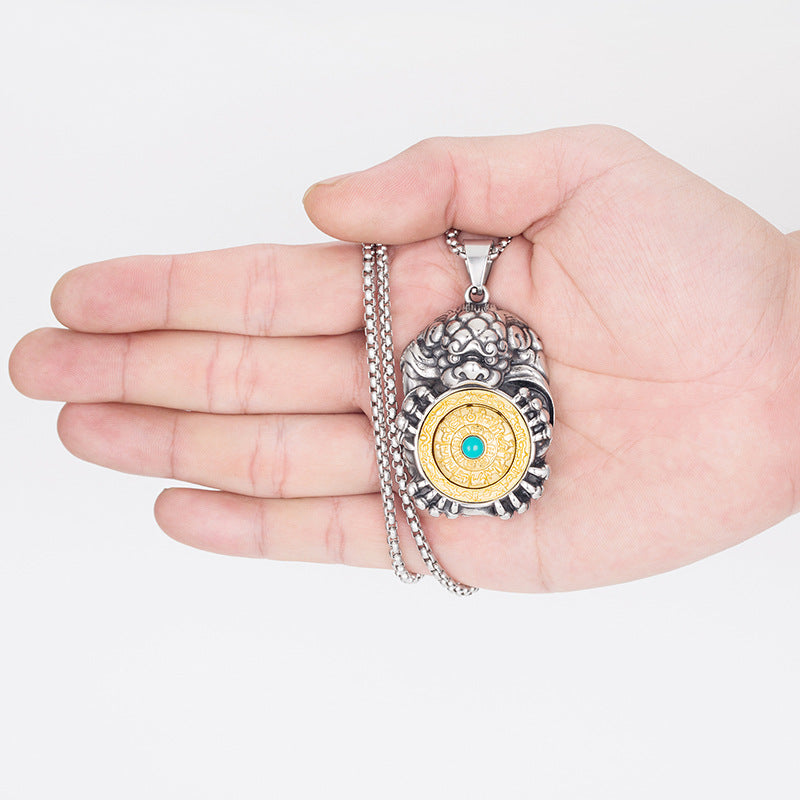 Stainless Steel Necklace – Statement Twelve Zodiac Hexagram Pixiu Tag Rotatable Pendant For Men