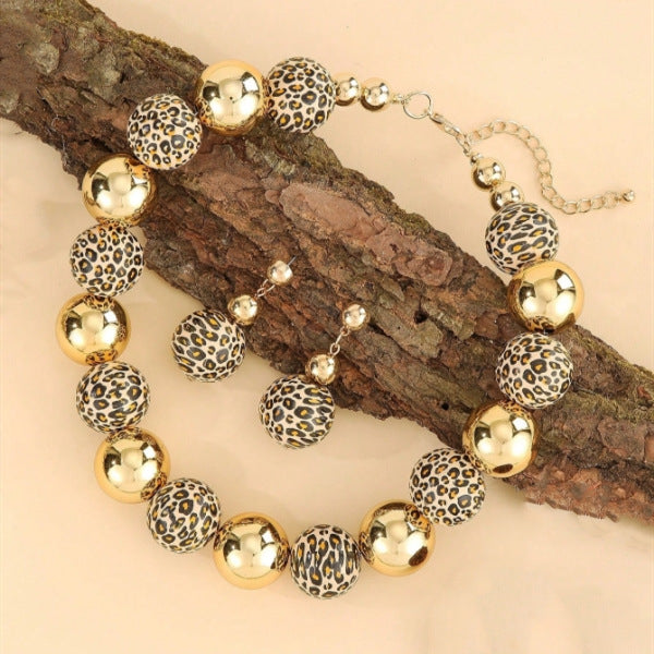 Planderful Savanna Rhythms Necklace and Earrings Set – Trendy Leopard Print Design
