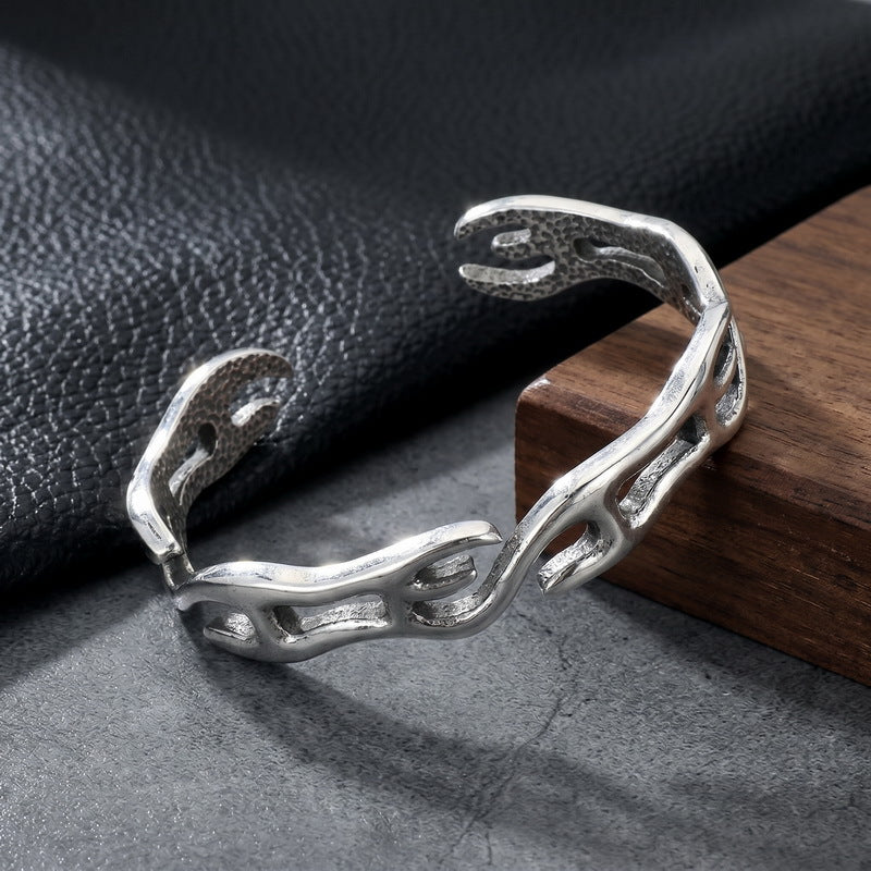 Punk Twist Twist Rope Open Bracelet Antique Stainless Steel Men's Thorn C-Shaped Bracelet