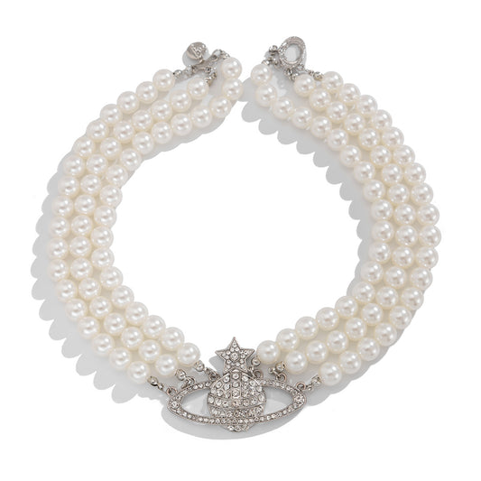 Pearl Planet & Star Fringe Layered Necklace