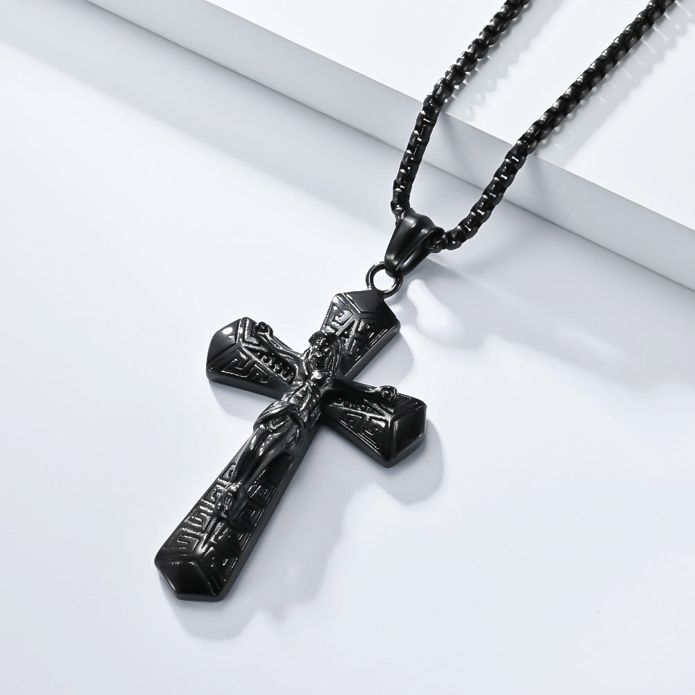 Planderful Stainless Steel Cross Necklace Personalized For Men With Retro Hip Hop Style Titanium Pendant