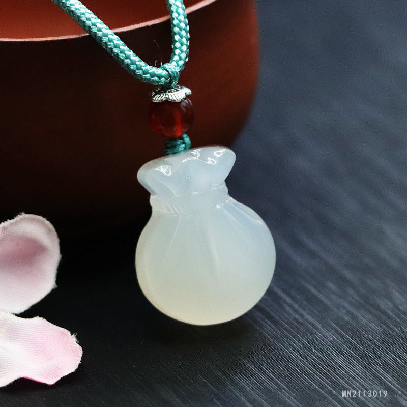 White Chalcedony Fortune Bag Pendant