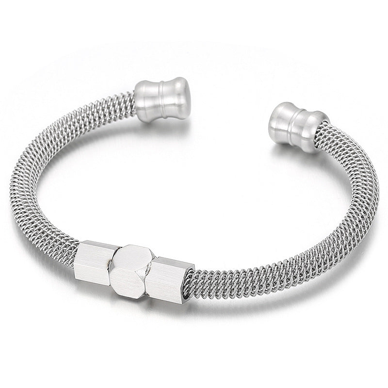 Rock Hip-Hop Spring Cable Opening Titanium Steel Men's Bracelet