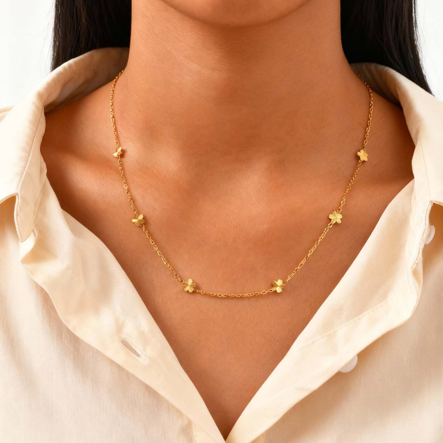 Stainless Steel Version Design Sexy Literary Flower Necklace Gold