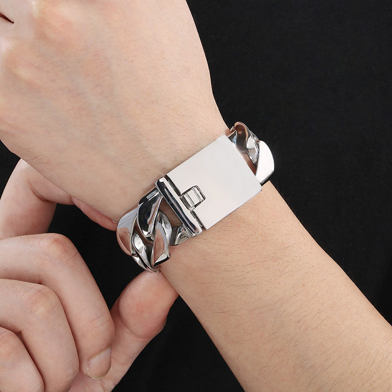 Mens Titanium Steel Cuban Chain Necklace European Style