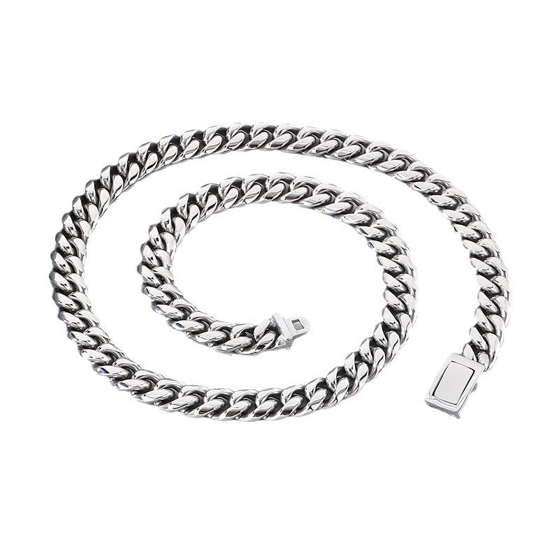 Planderful Cuban Chain Bracelet Men Bold Glossy 12mm Steel