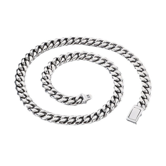 Planderful Cuban Chain Bracelet Men Bold Glossy 12mm Steel