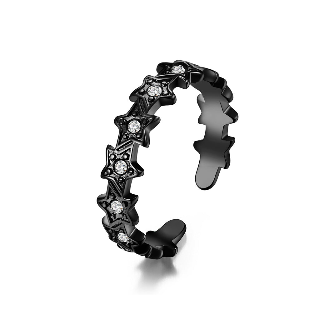 Star Zircon Stainless Steel Open Ring – Circumferential Pentagram