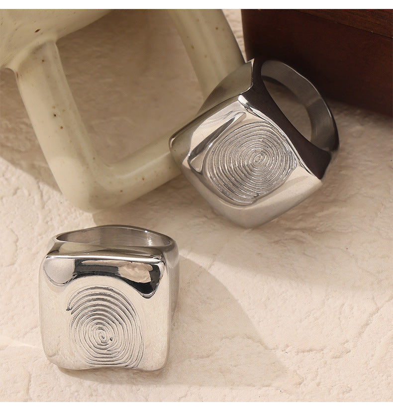European American Style Gold-Plated Titanium Steel Fingerprint Ring