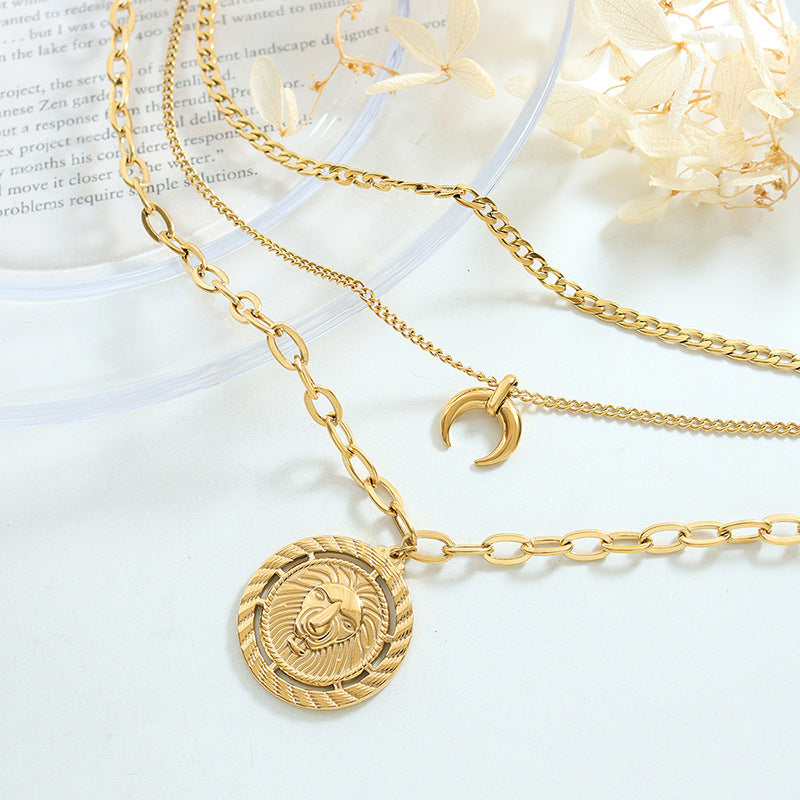 Regal Gold-Plated Moon Lion Necklace