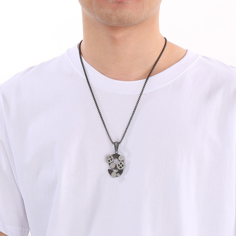 Age Of Steam Pendant, Punk Retro Stainless Steel Boiled Black Mechanical Gear Men's Necklace