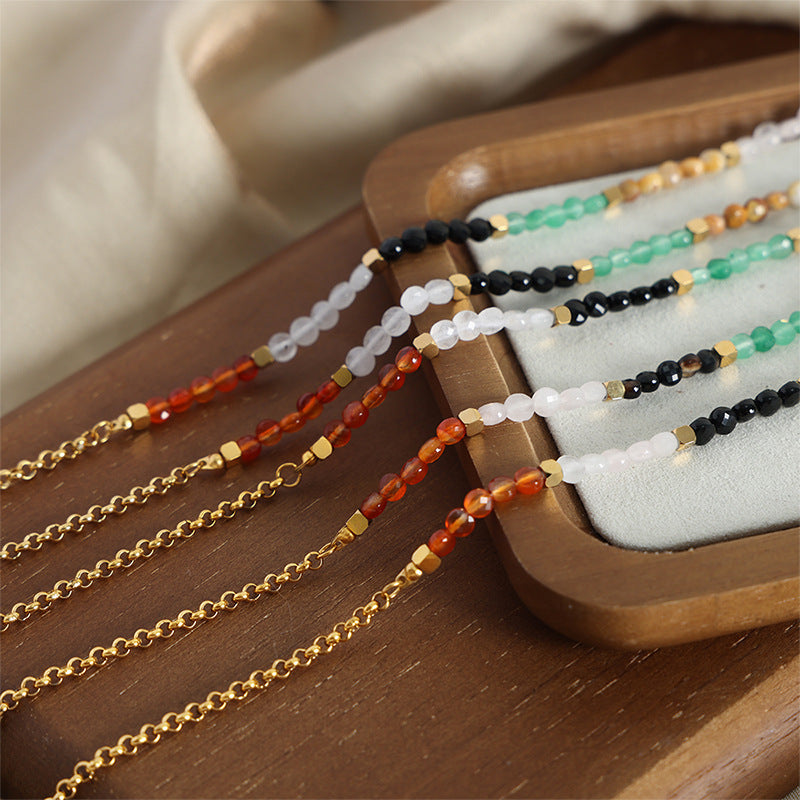 High-End Retro Agate Beaded Necklace with OT Buckle - Women's Luxury Jewelry