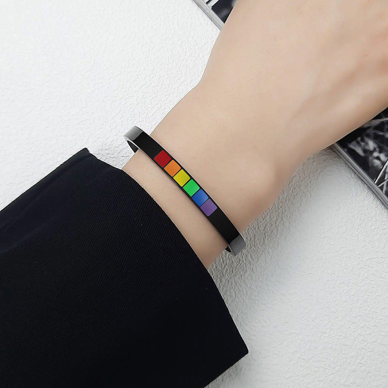 Color Color Epoxy C-Shaped Stainless Steel Bracelet