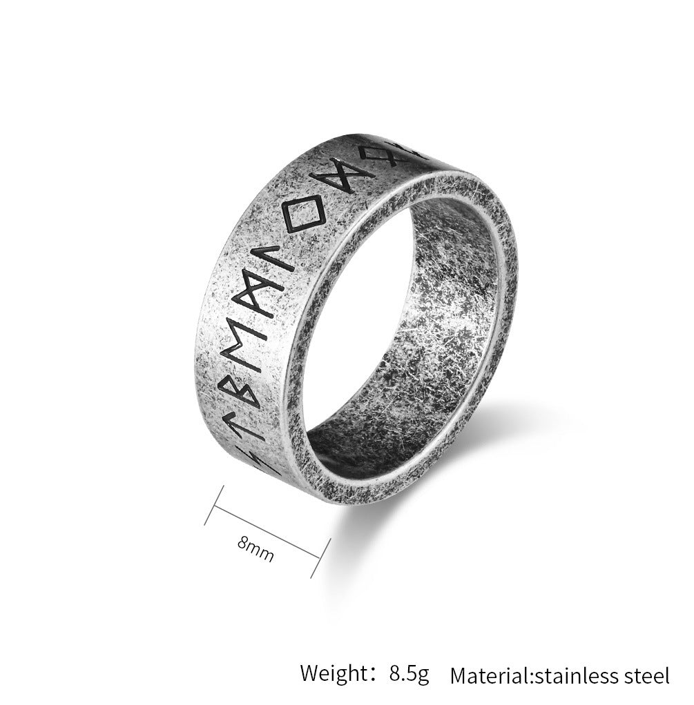 Planderful Nordic Viking Ring Bold for Men Matte Brushed Titanium Steel Jewelry with Pirate Text Design