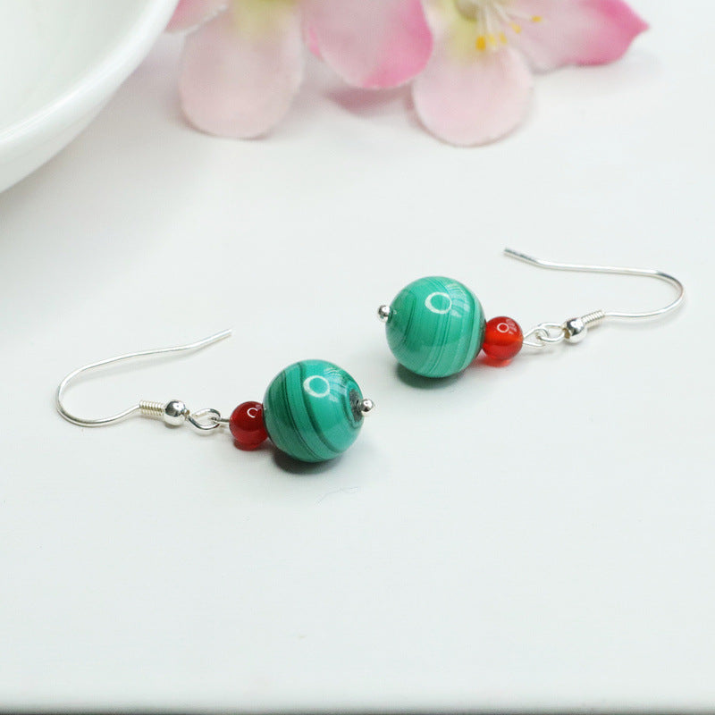 Malachite Bead 925 Silver Hook Earrings