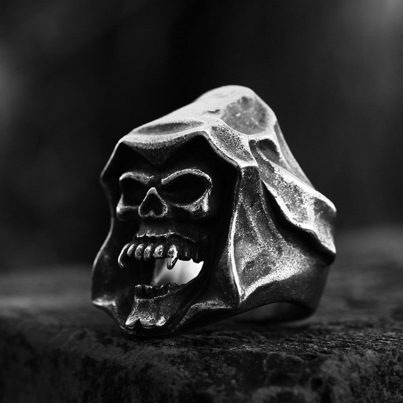 Retro Punk Hip Hop Stainless Steel Ring - European American Grim Reaper Skull Design in Titanium Steel for Men