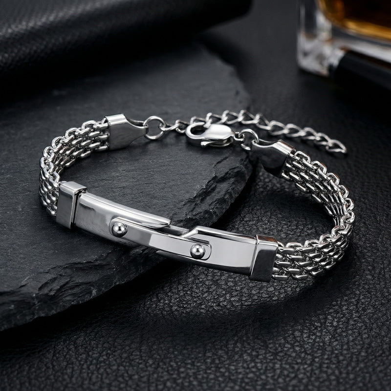 Strap Chain Bracelet – Nail Curved Bar Mesh With Extension Chain Stainless Steel