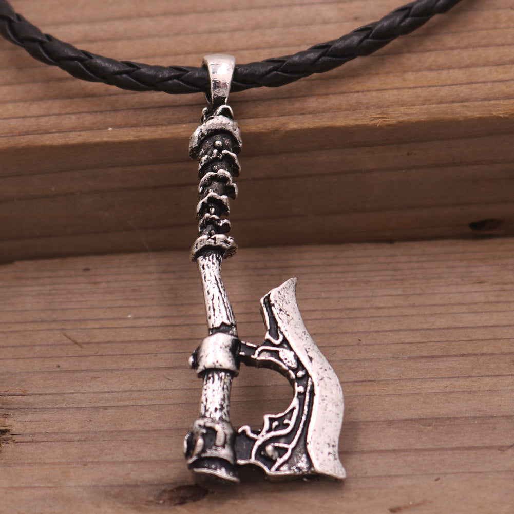 Viking Pirate Celtic Wolf Crow Double-Sided Axe Pendant Men's Necklace - Norse Legacy Collection