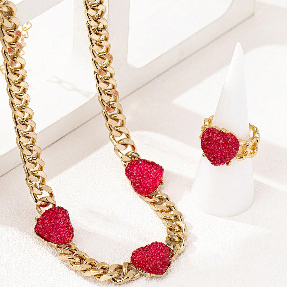 Planderful Chic Resin Heart Necklace And Ring Set For Women