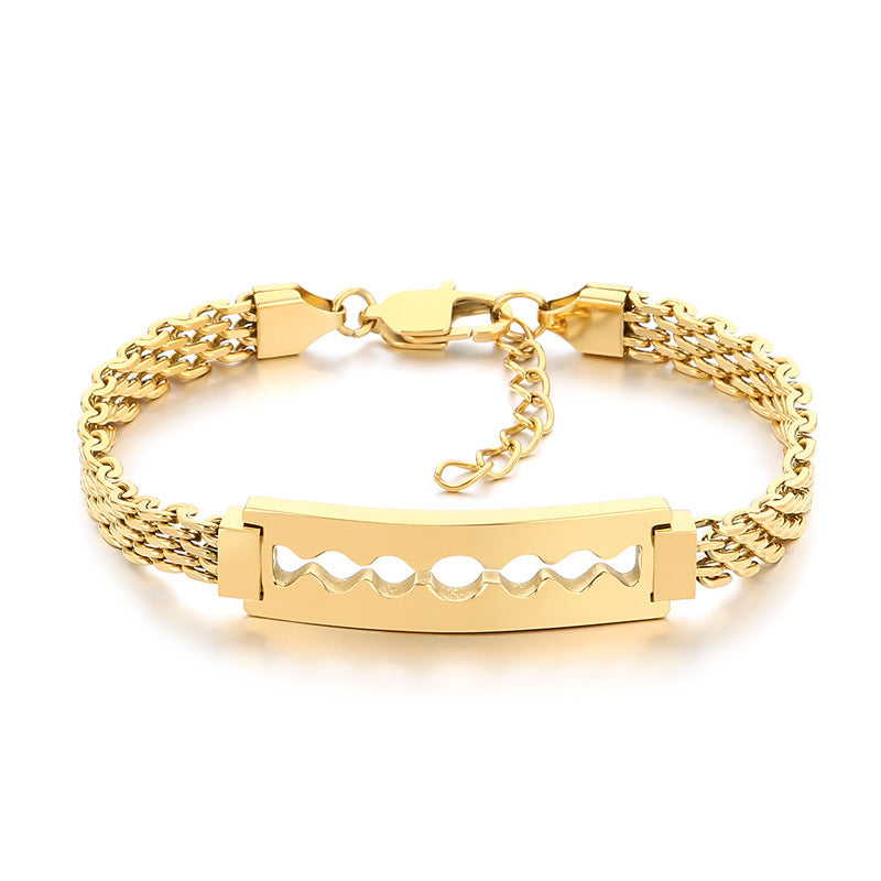 Men's Daily – Minimalist Woven Chain Curved Bar Blade Stainless Steel Bracelet Men