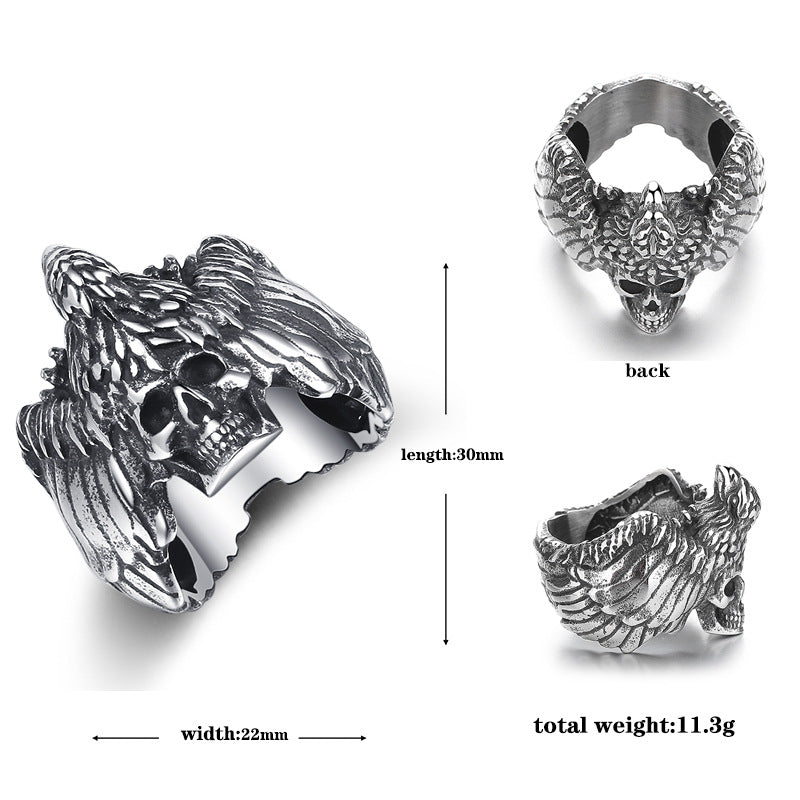 Steel Ring – Vintage Bold Skull Design Mens Hip Hop Statement Ring by Planderful