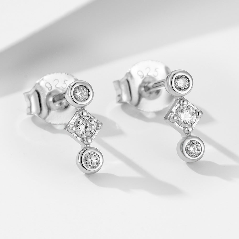 S925 Sterling Silver Geometric Diamond Set Fashion Stud Earrings