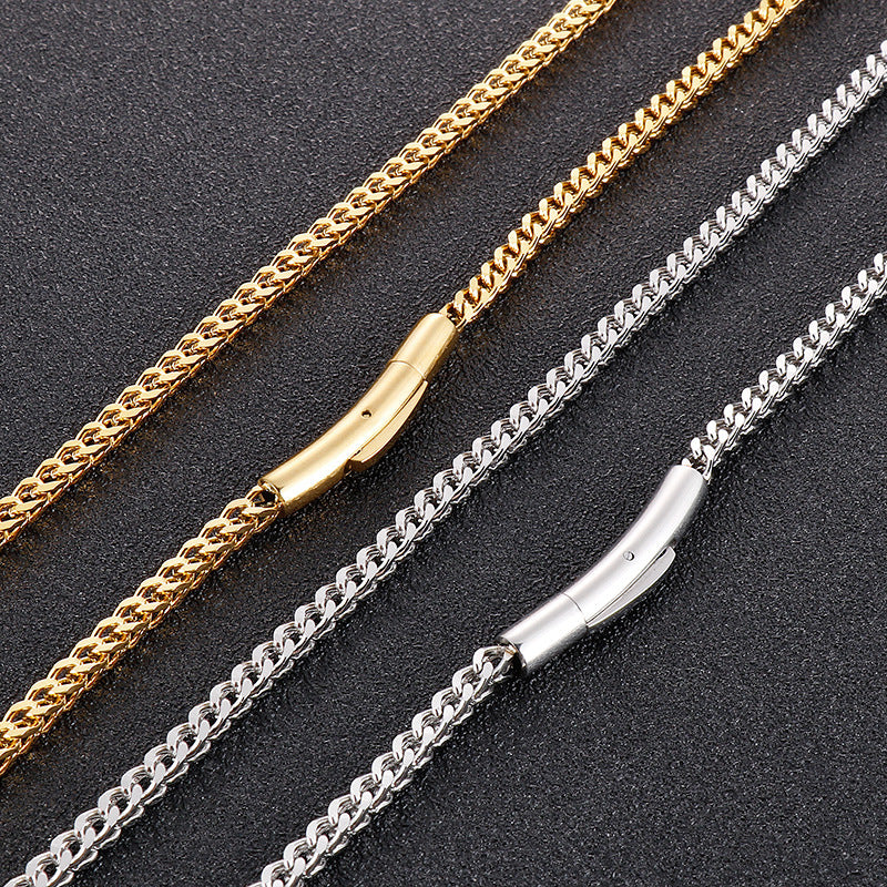 Trend 3mm Positive And Negative Keel Necklace, Hip-Hop Simple Electroplated Magnet Buckle Titanium