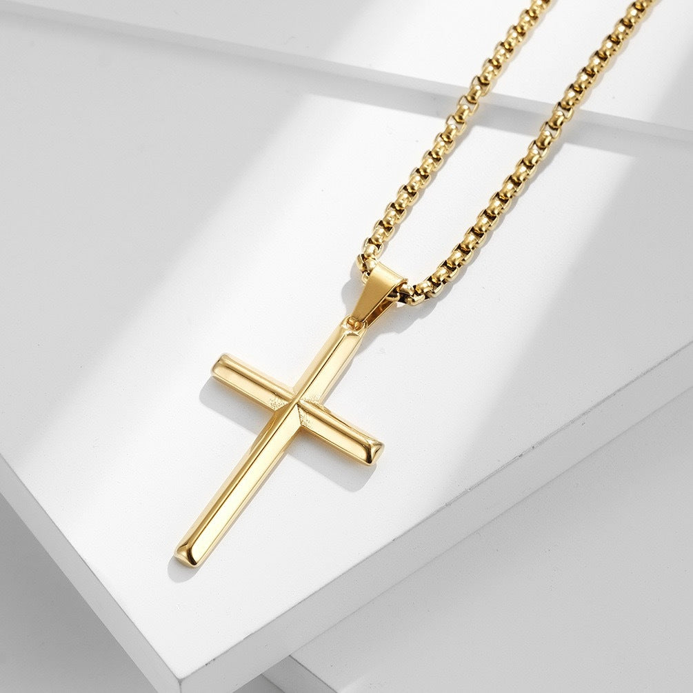 Planderful Cross Necklace Stainless Steel With Rhombus Mirror Pendant For Unisex Wear Timeless Minimalist