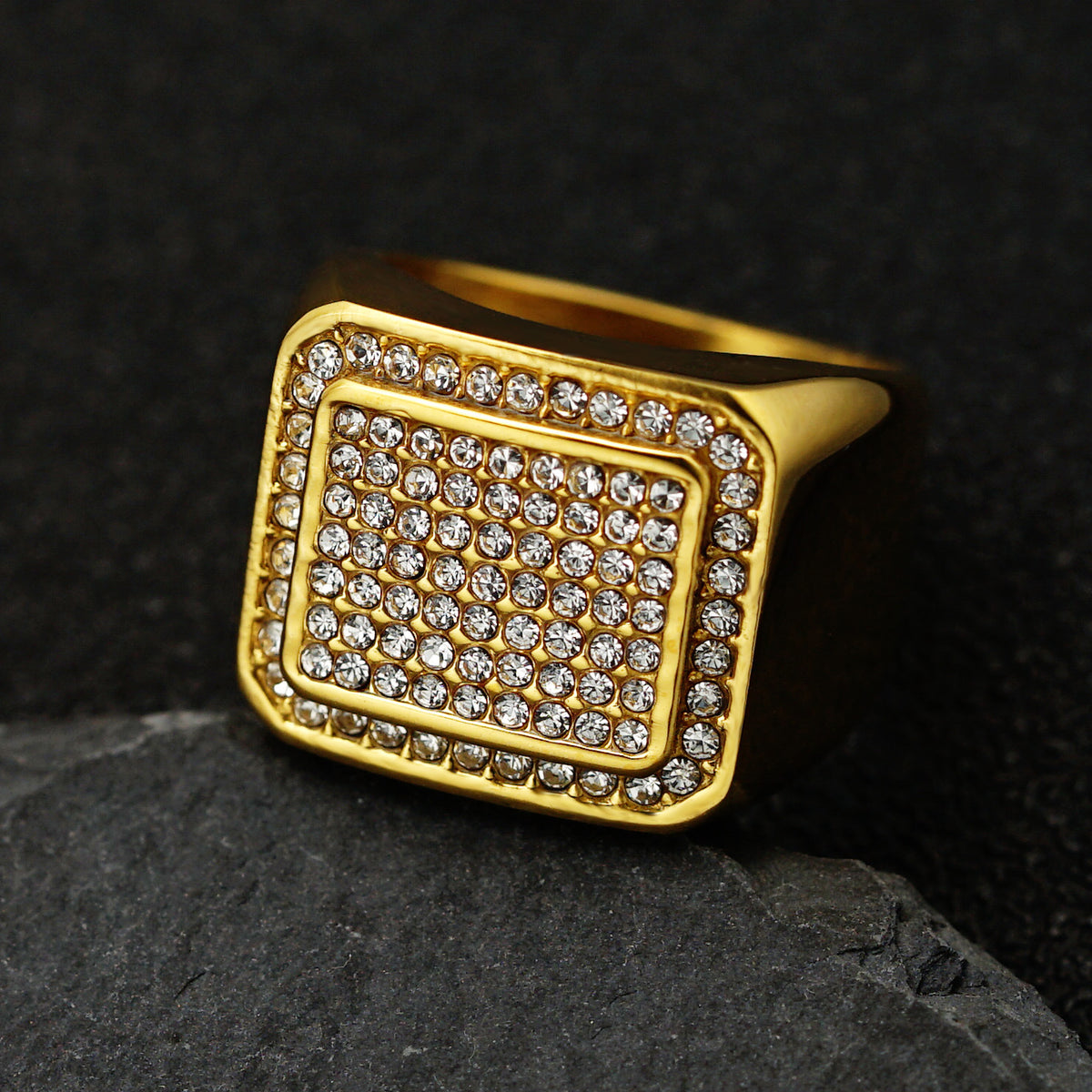 Planderful Stainless Steel Zircon Ring Unisex Square Bold Statement For Hip Hop Fashion Size 7 to 13