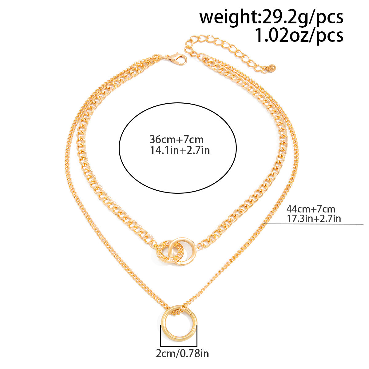 Bar & Double-Ring Layered Fringe Necklace