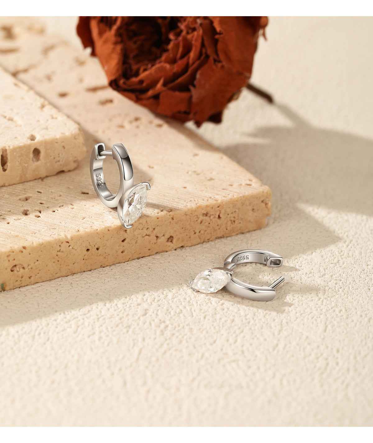 925 Sterling Silver 0.50 ct Marquise Moissanite Hoops