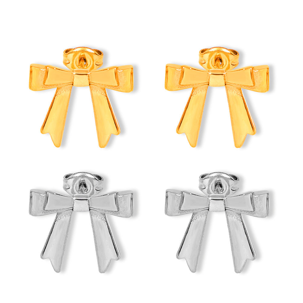 Bow Shape Geometric Multi-Layer Gold-Plated Stud Earrings