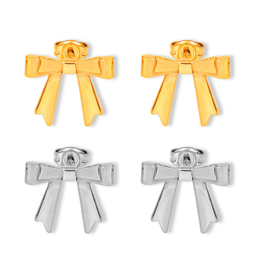 Bow Shape Geometric Multi-Layer Gold-Plated Stud Earrings