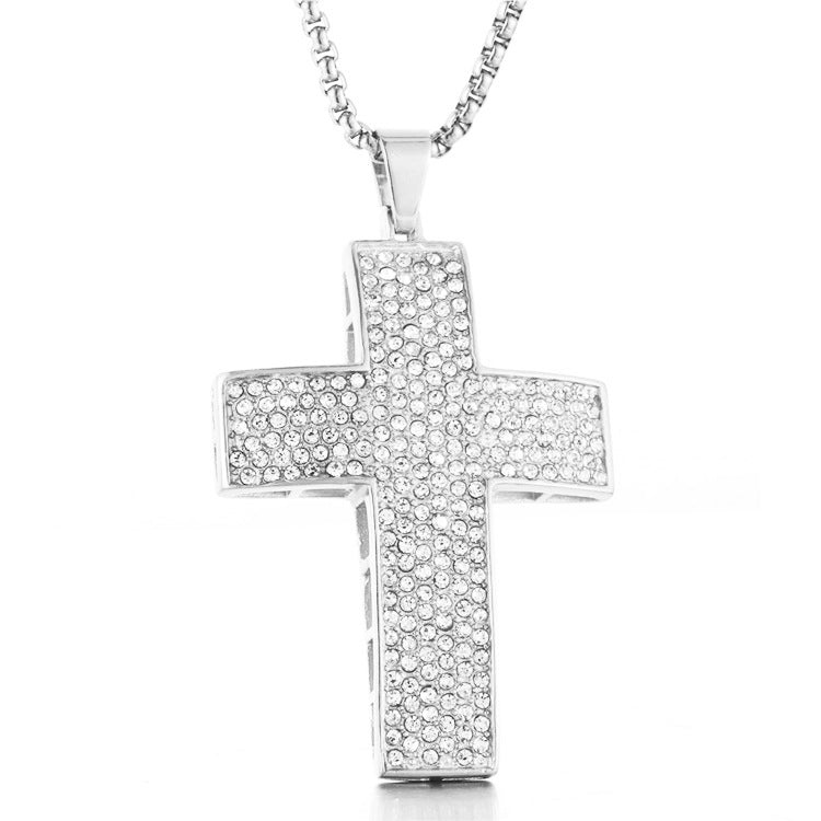 Hot Selling New Titanium Steel Zircon Cross Pendant Necklace
