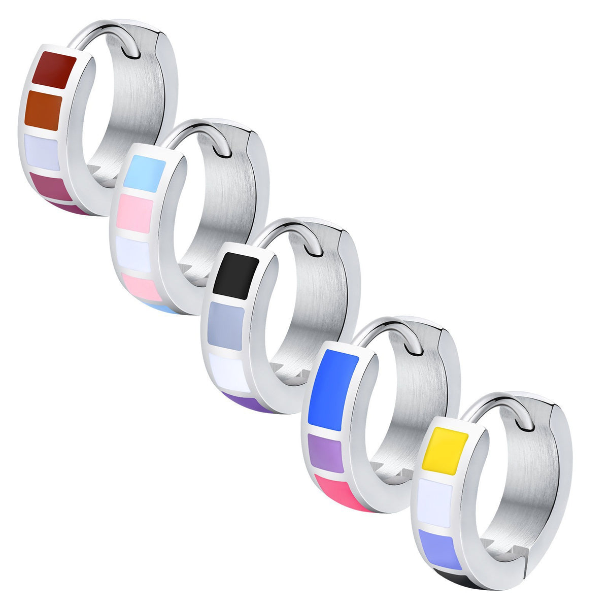 Colorblock Enamel Huggie Earrings — Five Designs