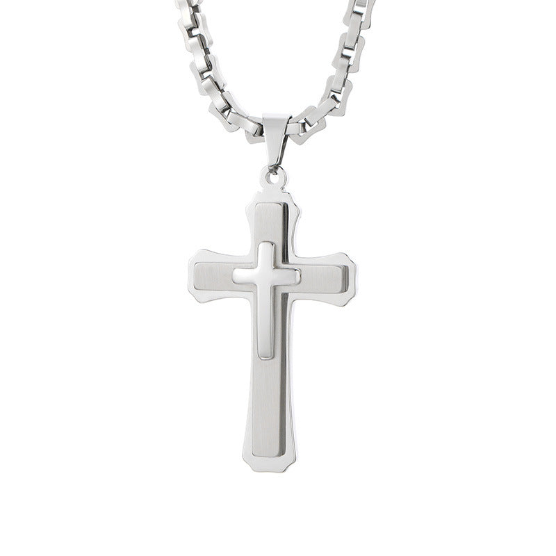 Planderful Men Cross Necklace Bamboo ThreeLayer Titanium