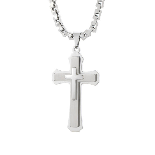 Planderful Men Cross Necklace Bamboo ThreeLayer Titanium