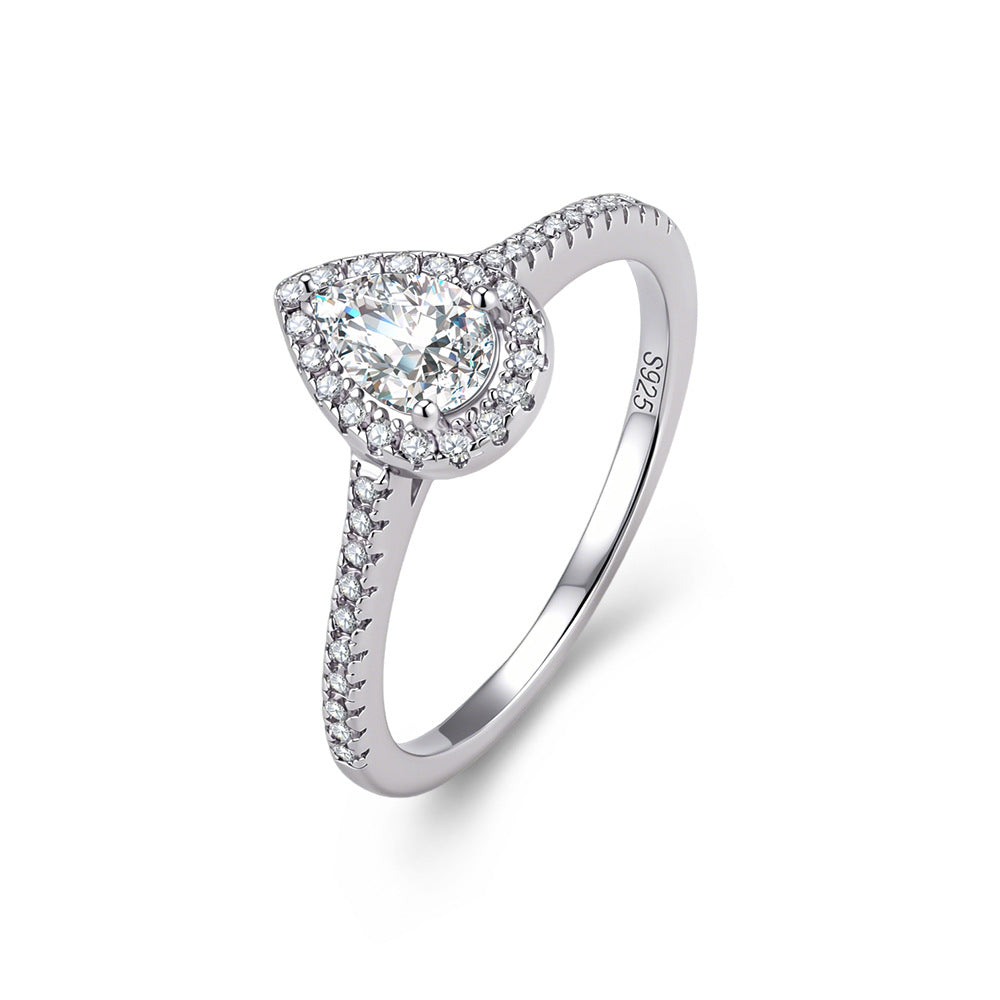 S925 Sterling Silver Water Drop Pear-Shaped Moissanite Ring European, American Marriage Proposal Wedding