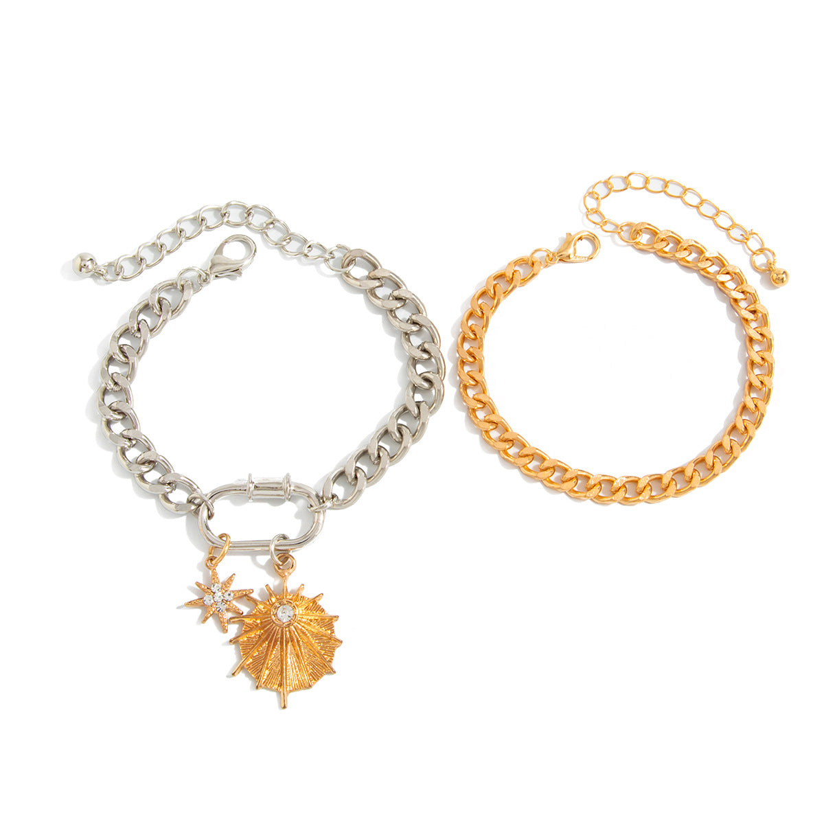Planderful Vienna Verve Hip Hop Metal Chain Bracelet Women Sun Pendant Statement Jewelry