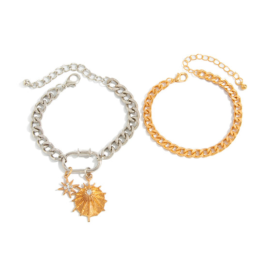 Planderful Vienna Verve Hip Hop Metal Chain Bracelet Women Sun Pendant Statement Jewelry