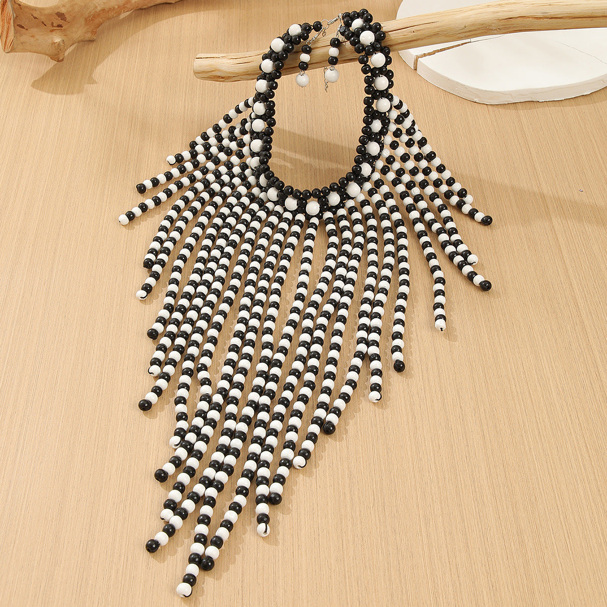 Savanna Rhythms Wooden Bead Tassel Necklace Earring Set