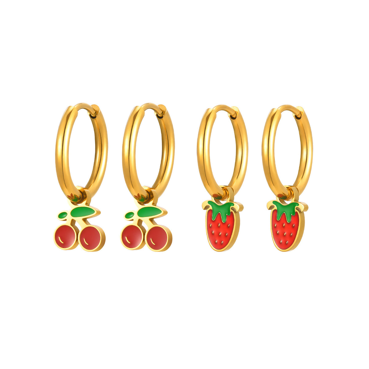 Fruit Charm Huggie Hoop Earrings — Cherry or Strawberry