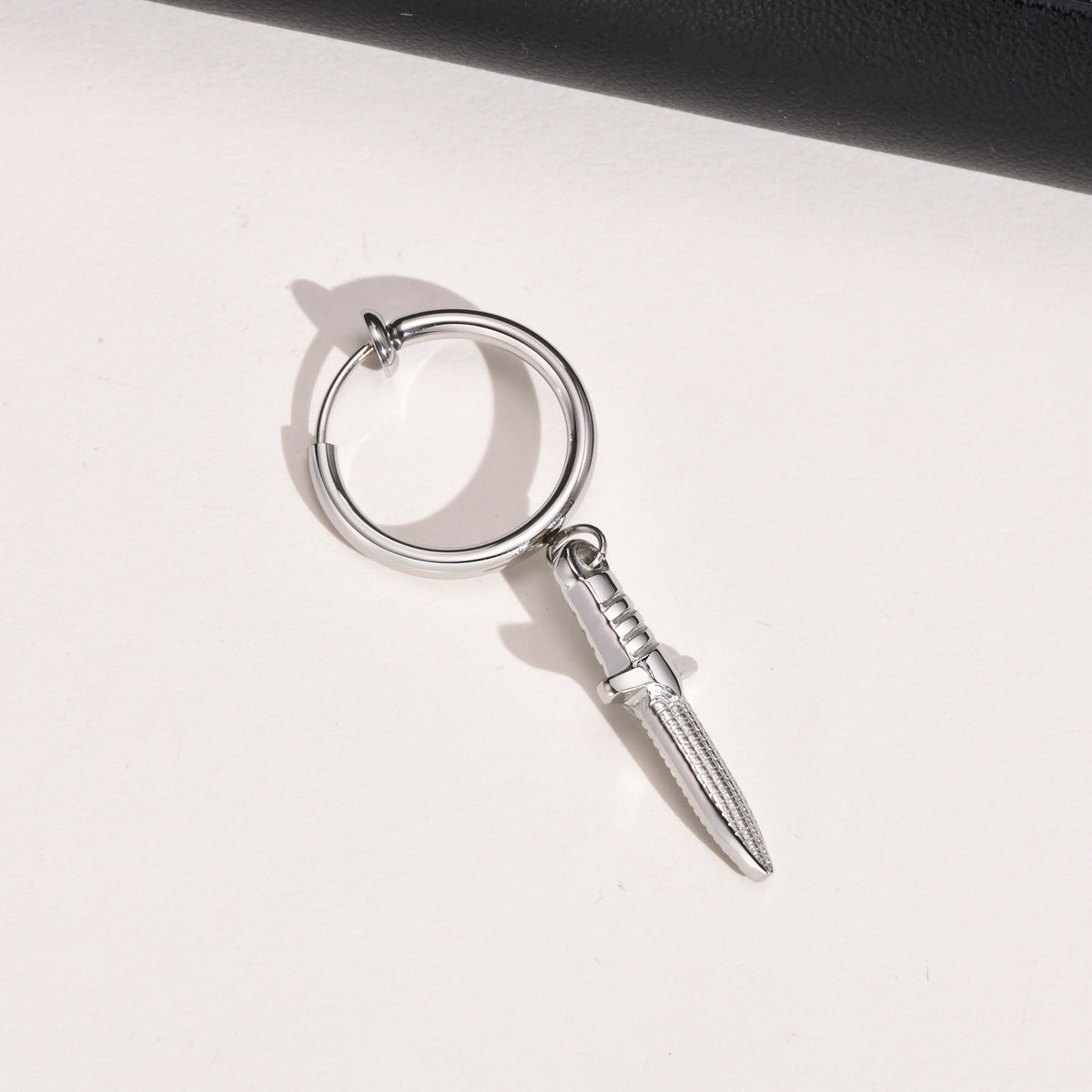 Dagger Charm Hoop Earring — Single Silver Earring