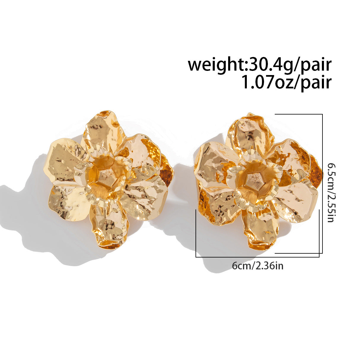 Planderful Vienna Verve Statement Flower Stud Earrings Exaggerated Metal Pleated Three Dimensional Design For Women