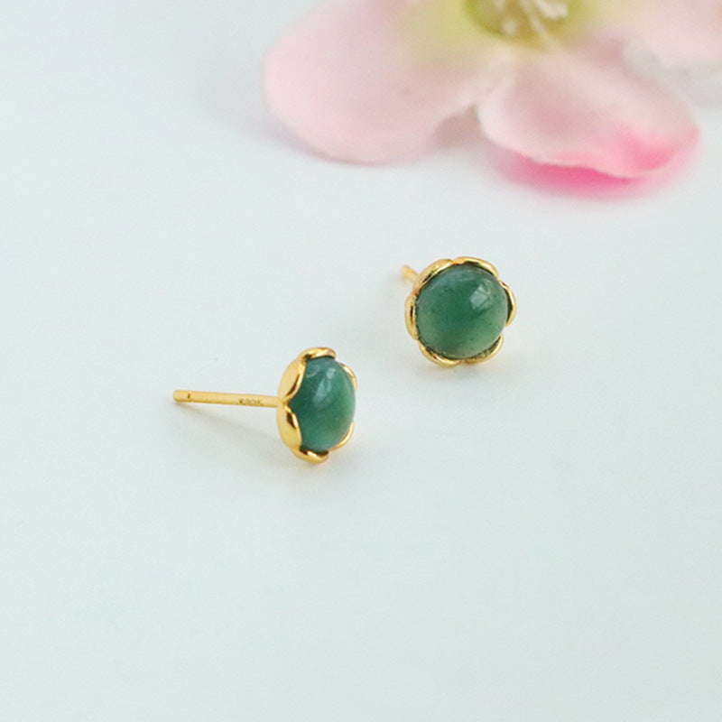 Blue-Water Jadeite Bud 925 Silver Stud Earrings
