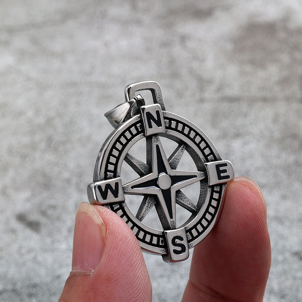 Vintage Compass Stainless Steel Men's Pendant Necklace