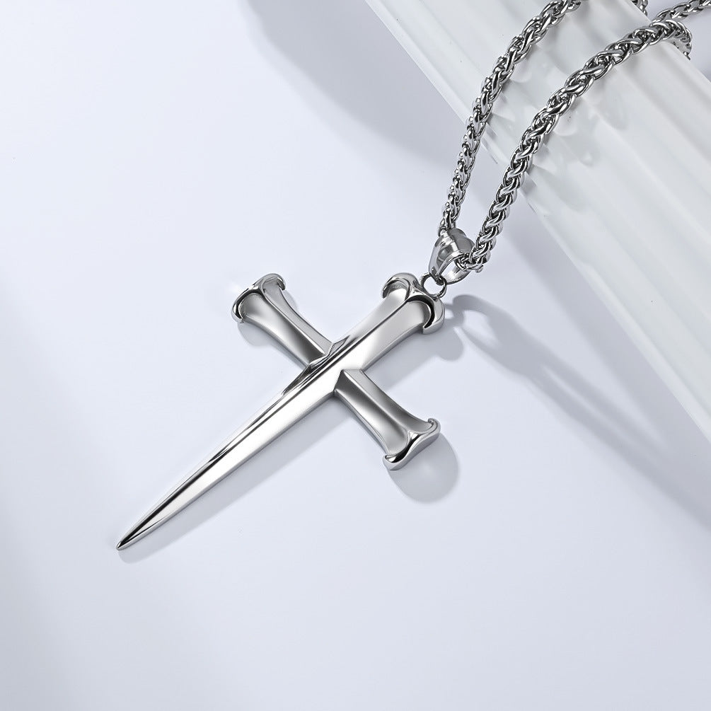 Cross Pendant Necklace Stainless Steel Nail Design Unisex Urban Hip Hop Style Planderful Everyday Genie Trendsetting