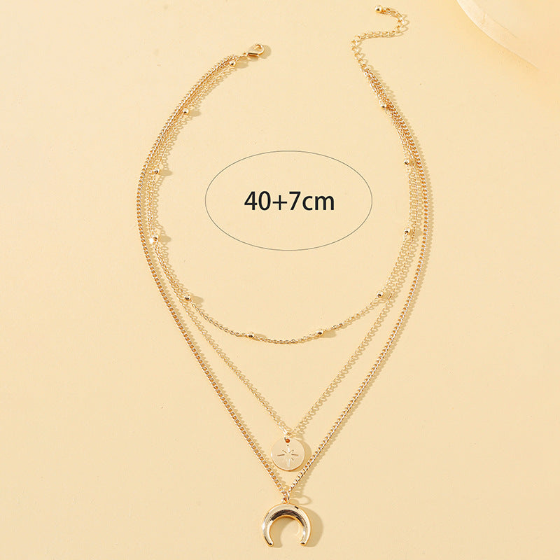 Stylish Women's Triple-Layer Star & Moon Necklace by Vienna Verve